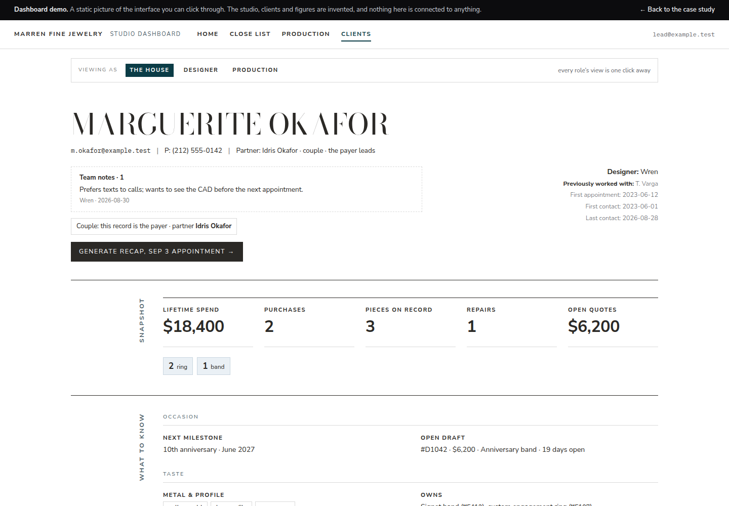 A client profile assembled from every system that mentions the client.