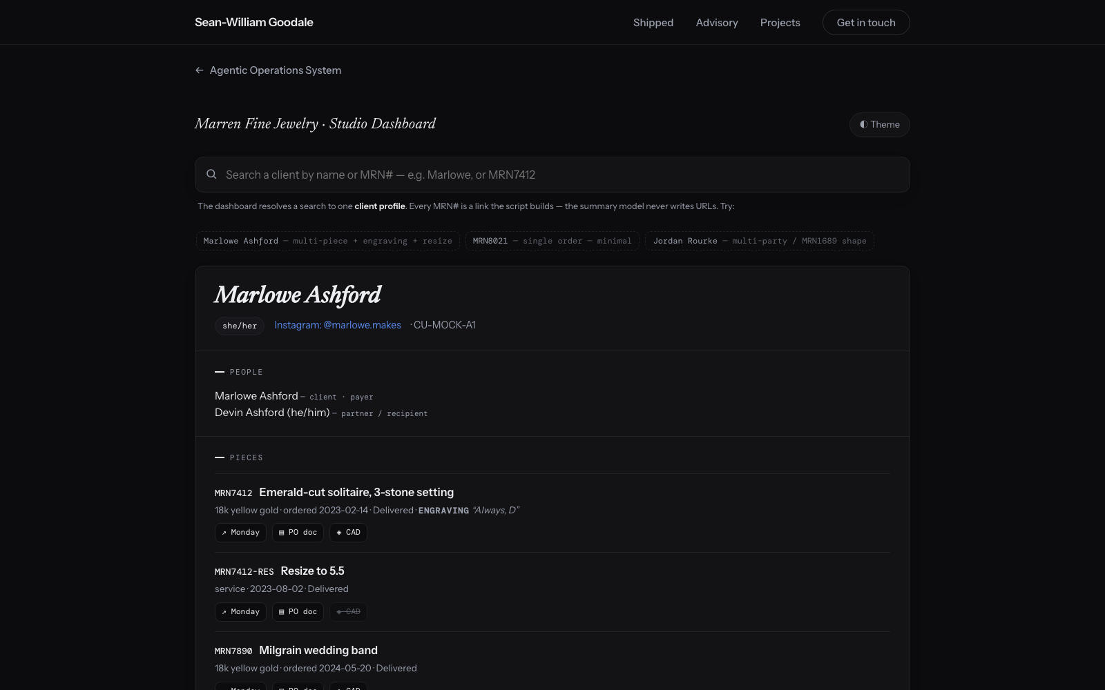 Client profile demo: the reconciled record the nightly agent builds